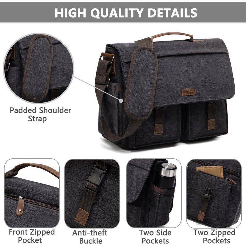 VASCHY Messenger Bag for Men, Water Resistant Canvas 14inch Laptop Shoulder Commuter Bag for Men and Women Dark Gray - Image 5
